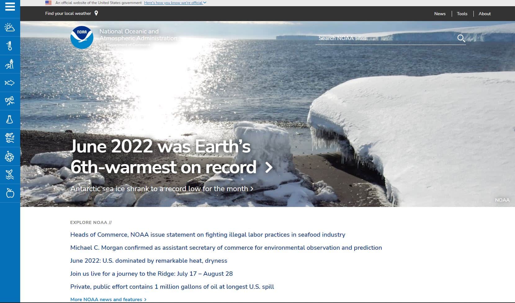 Simple User Interface The National Oceanic and Atmospheric Administration (NOAA) Website
